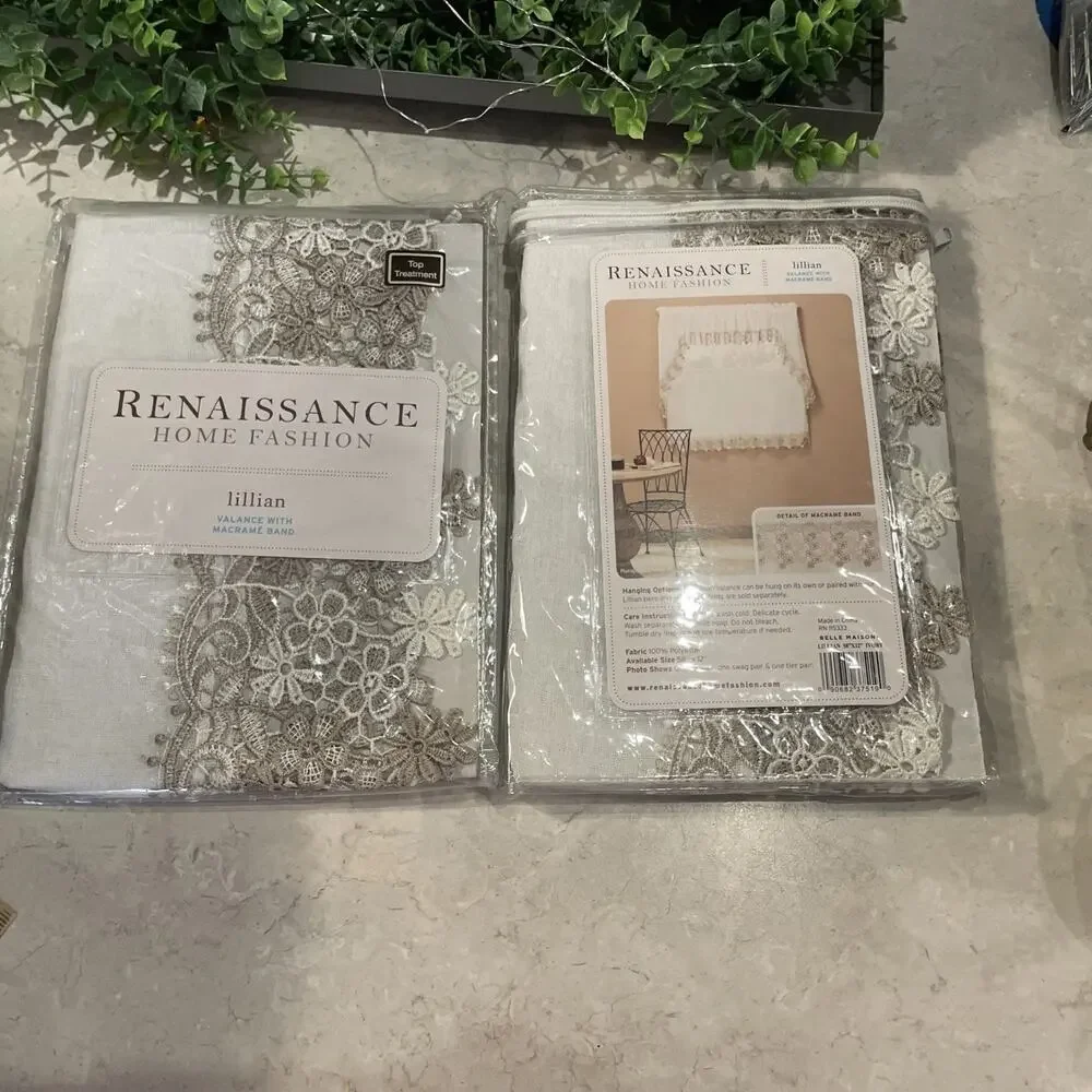 Renaissance Two Home Fashion Lillian Ivory Macrame Band Valances 58x12”Polyester